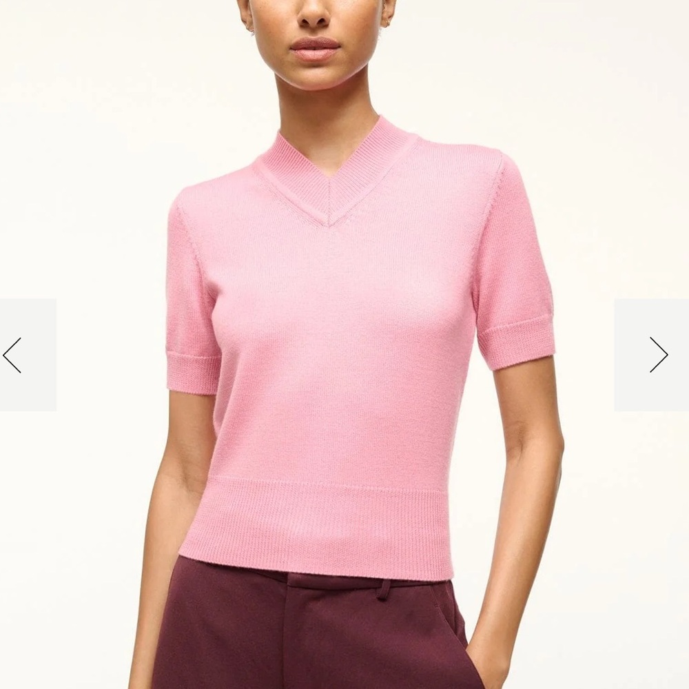 NWT Staud Sullivan Top Pink V Neck Sweater Short Sleeve Never Worn Size Small